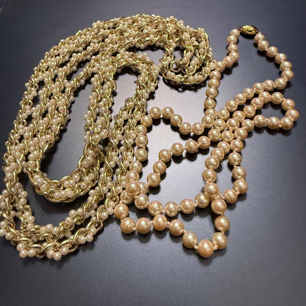 Pair of Vintage Faux Pearl Necklaces Marvella & Unsigned